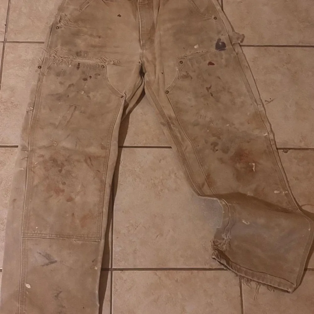 90's Carhartt double knee pants in tan & brown  Nicely distressed
